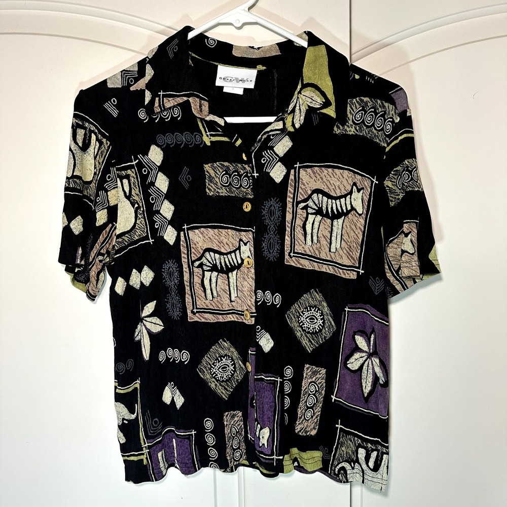 Vintage 70s‎ Graff Wear Short Sleeve Animal Nature Spring Summer Blouse Top S
